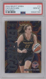 Caitlin Clark from the 2024 Panini Select WNBA set graded by PSA and given an overall grade of 10.