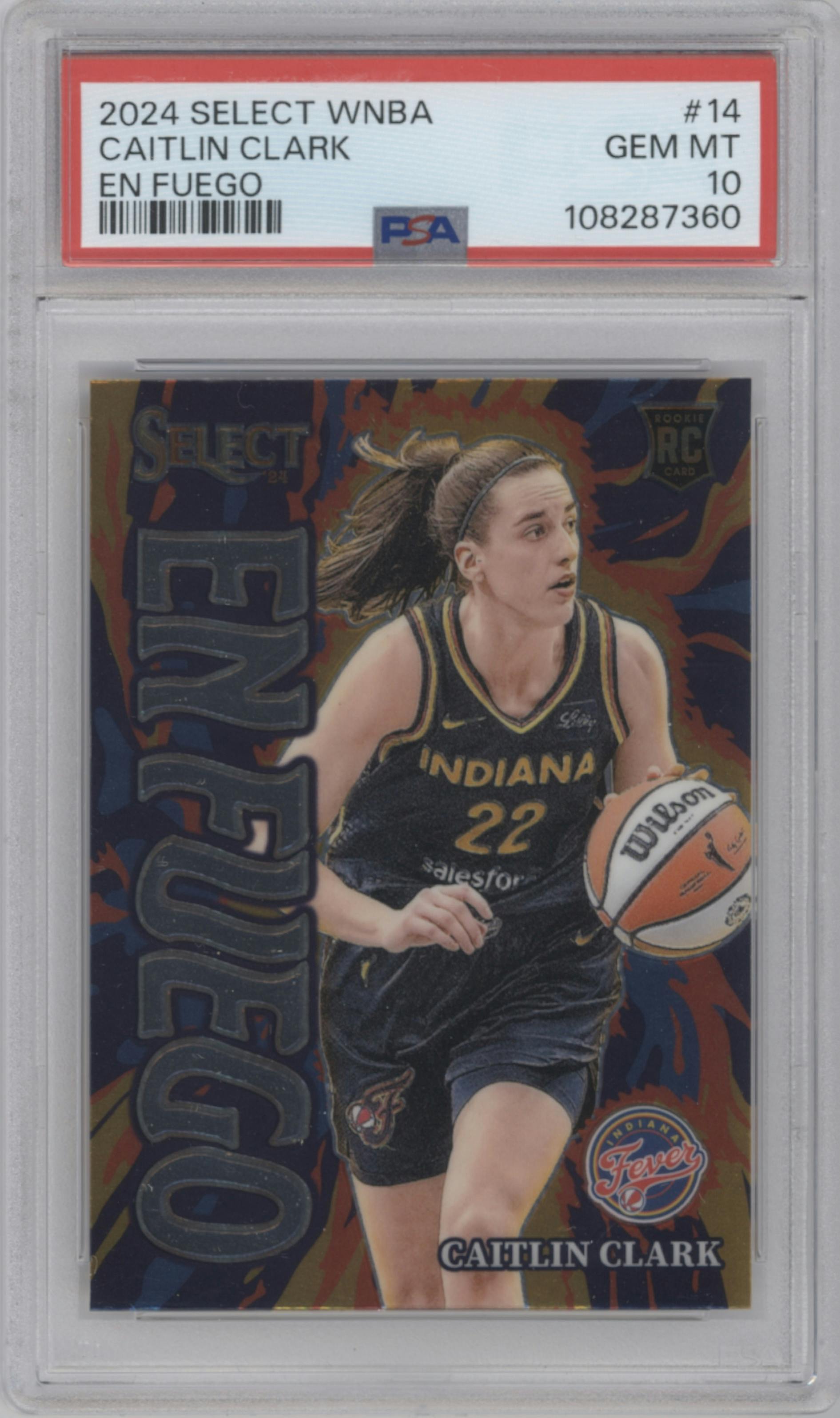 Caitlin Clark from the 2024 Panini Select WNBA set graded by PSA and given an overall grade of 10.