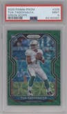 Tua Tagovailoa from the 2020 Panini Prizm set featuring a Green Scope parallel graded by PSA and given an overall grade of 9.