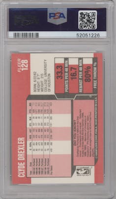 Clyde Drexler from the 1989-90 Fleer set graded by PSA and given an overall grade of 10.