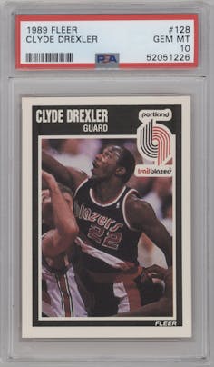 Clyde Drexler from the 1989-90 Fleer set graded by PSA and given an overall grade of 10.