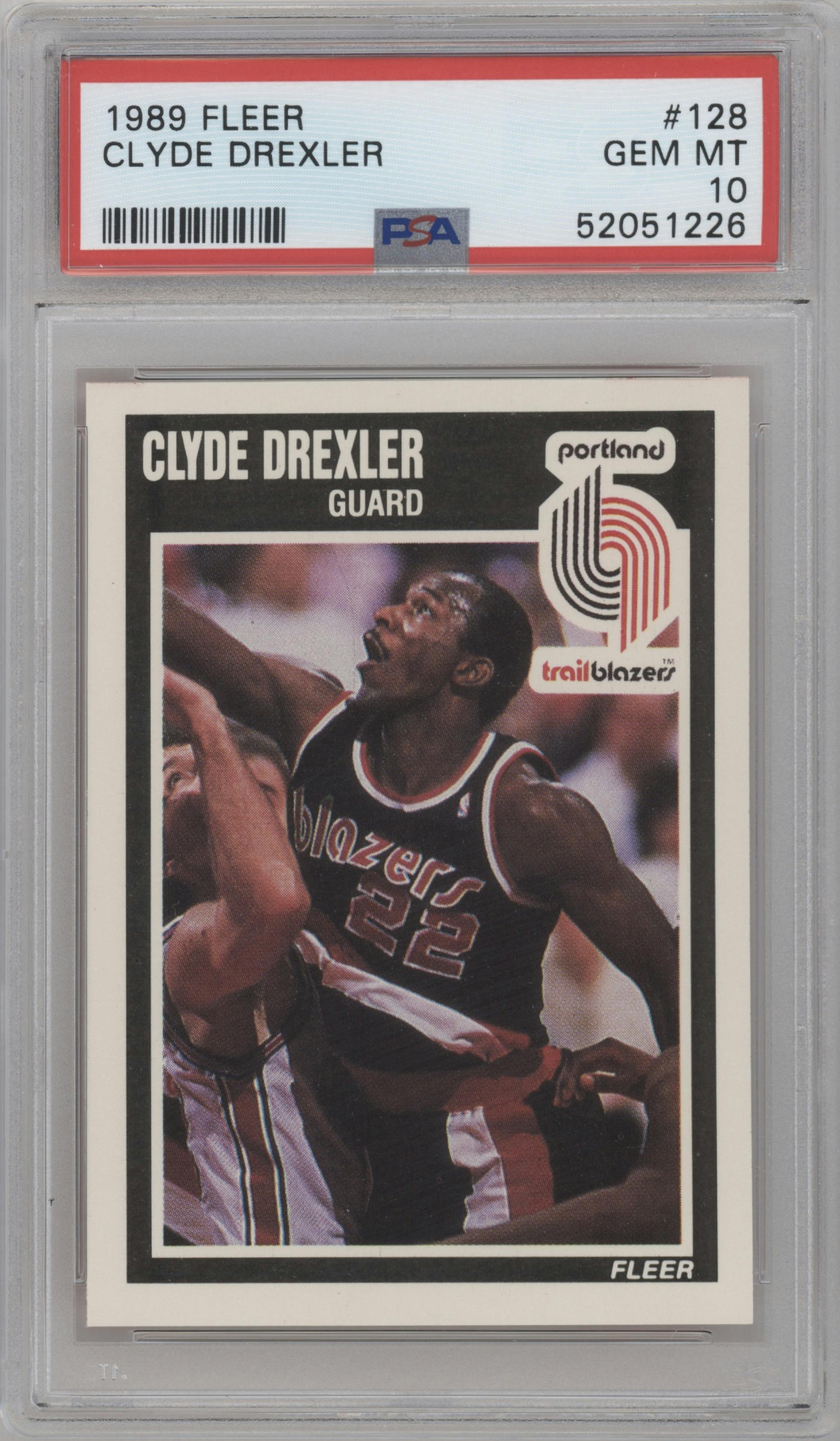 Clyde Drexler from the 1989-90 Fleer set graded by PSA and given an overall grade of 10.
