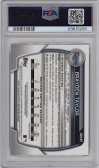 Brayden Taylor from the 2023 Bowman Draft set graded by PSA and given an overall grade of 9.