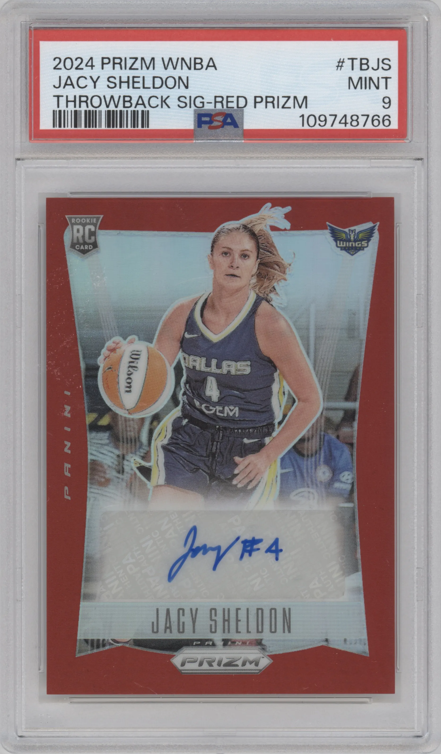 2024 Panini Prizm WNBA Throwback Sig. Jacy Sheldon Red Prizm #TB-JS PSA 9