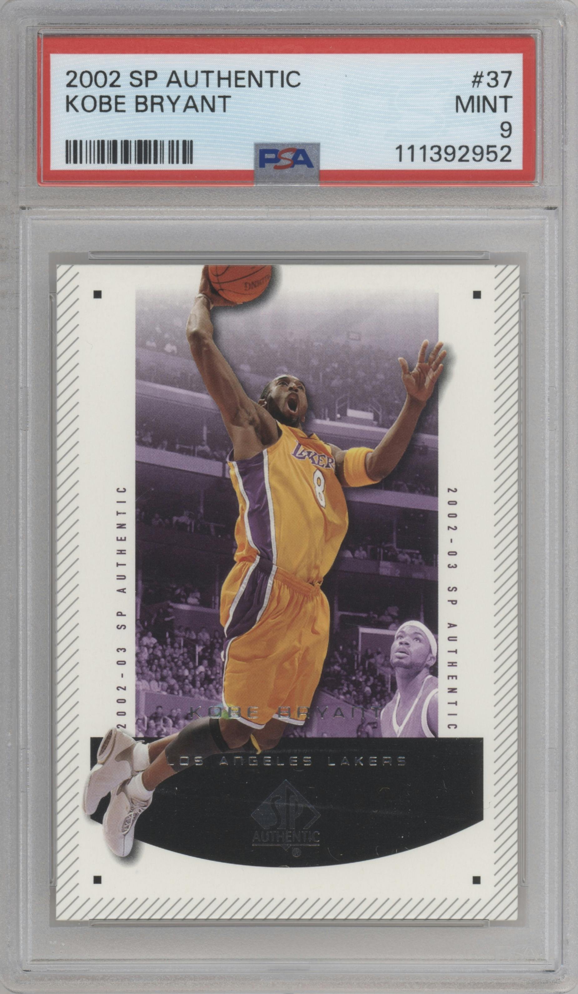 Kobe Bryant from the 2002-03 UD SP Authentic set graded by PSA and given an overall grade of 9.