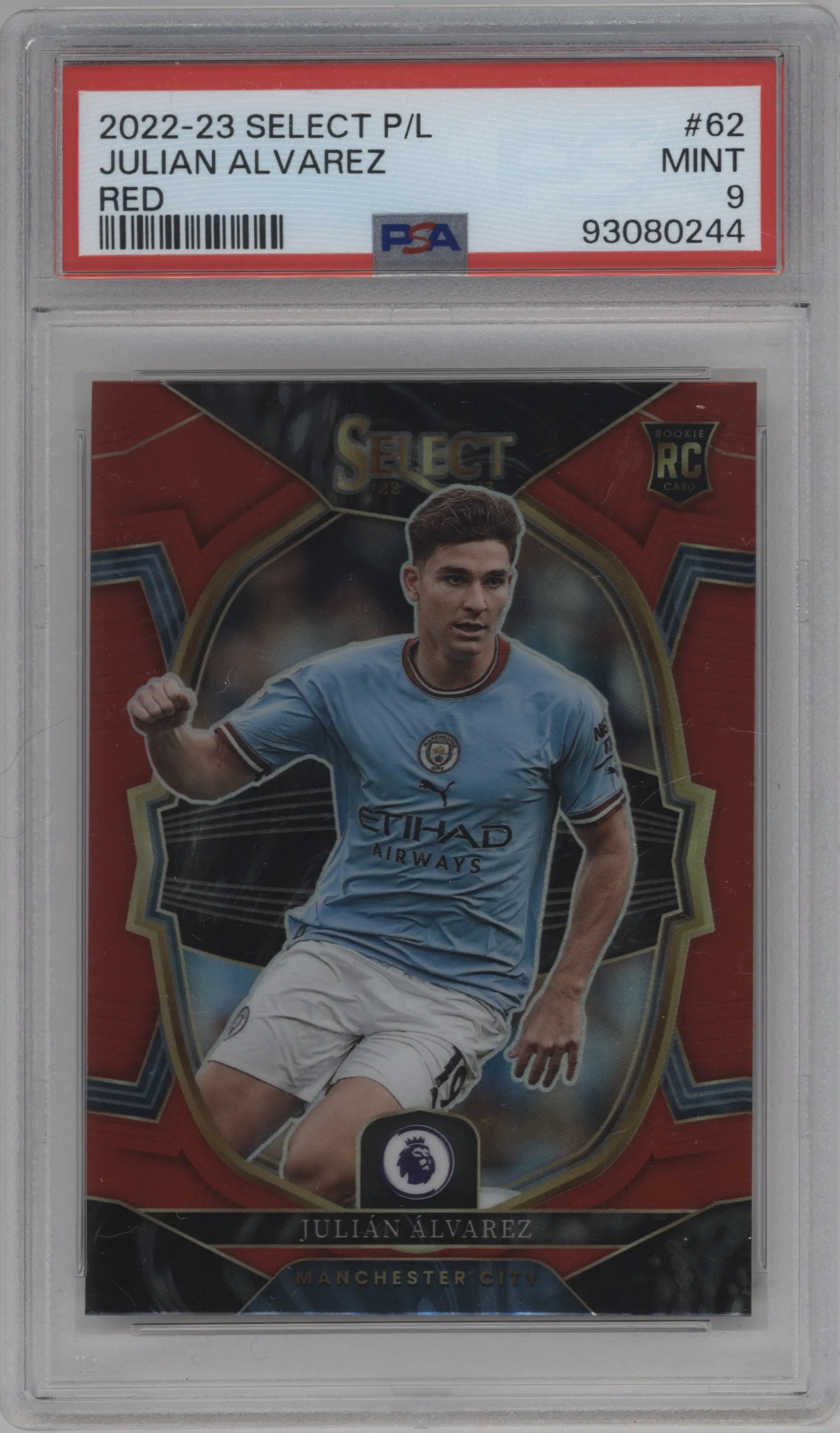 2022 Panini Select Premier League Terrace Julian Alvarez Red #62 PSA 9
