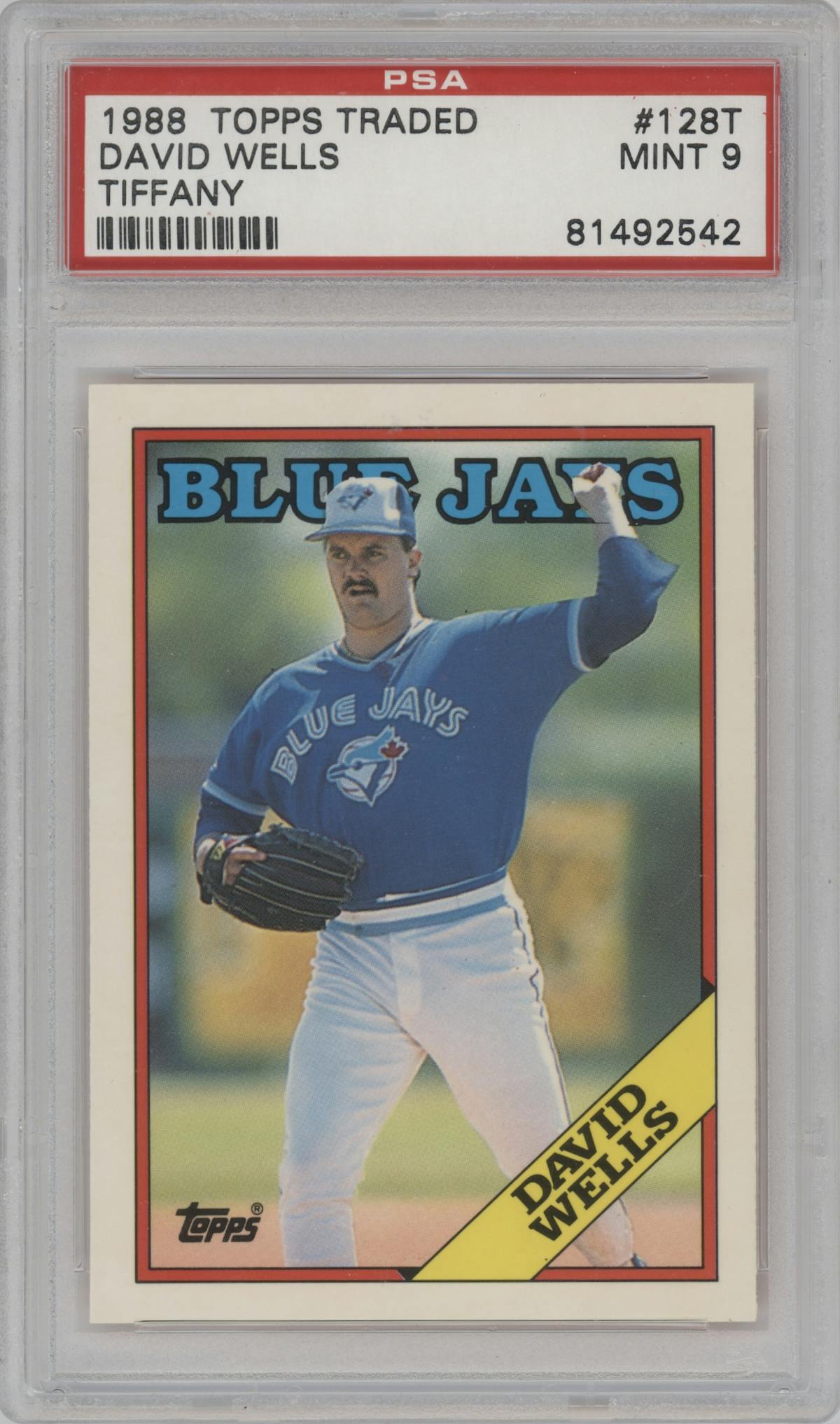 David Wells from the 1988 Topps Traded set featuring a Tiffany parallel graded by PSA and given an overall grade of 9.
