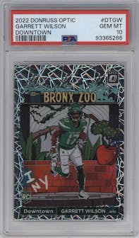 Garrett Wilson from the 2022 Panini Donruss Optic set graded by PSA and given an overall grade of 10.