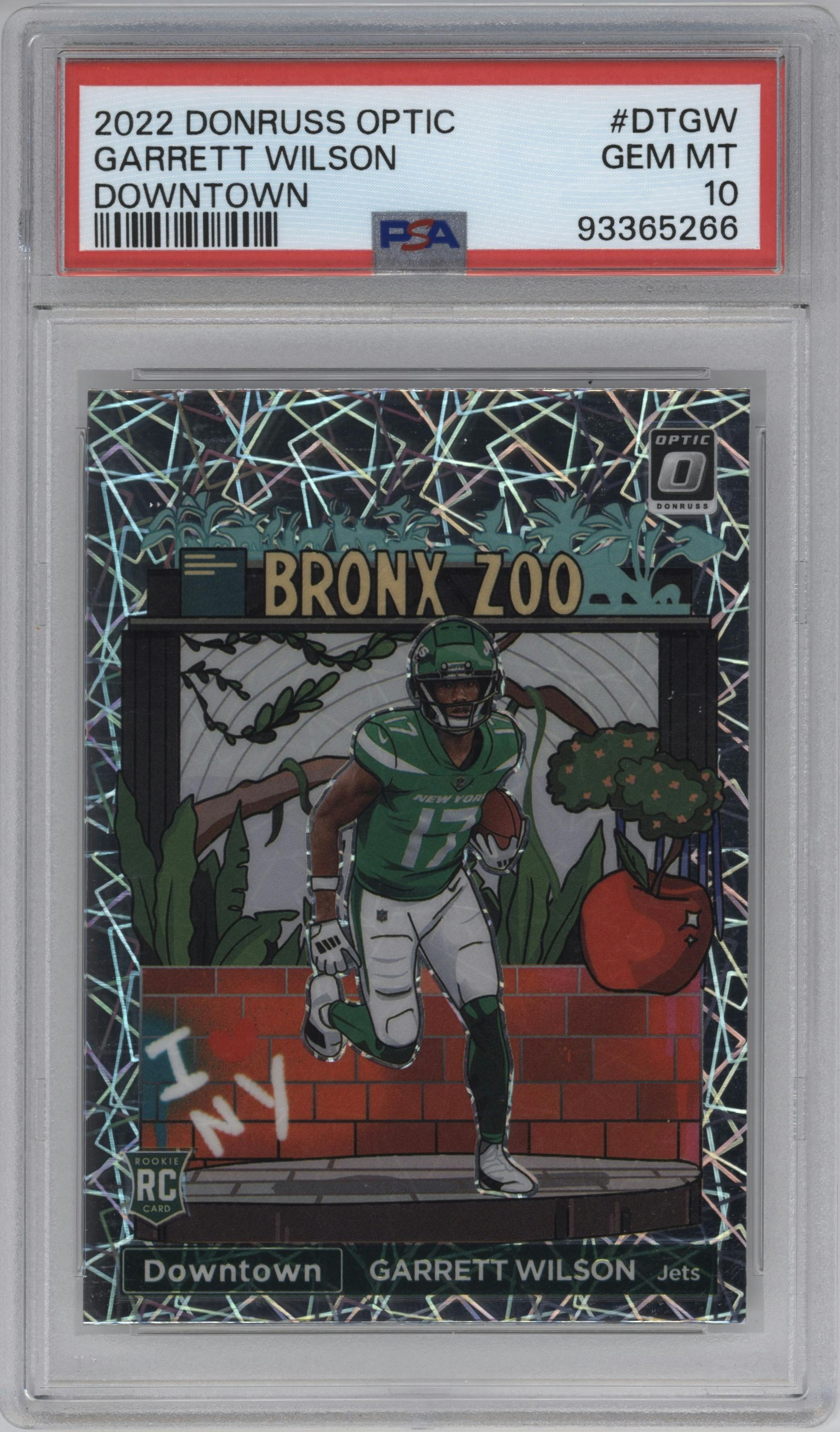 Garrett Wilson from the 2022 Panini Donruss Optic set graded by PSA and given an overall grade of 10.