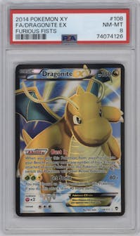 Dragonite EX from the 2014 Pokemon XY set graded by PSA and given an overall grade of 8.