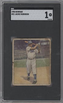 Jackie Robinson from the 1950 Bowman set graded by SGC and given an overall grade of 1.