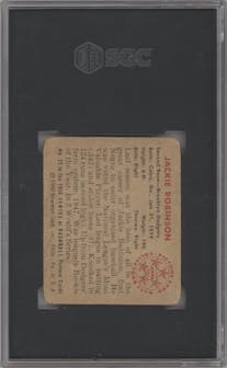 Jackie Robinson from the 1950 Bowman set graded by SGC and given an overall grade of 1.