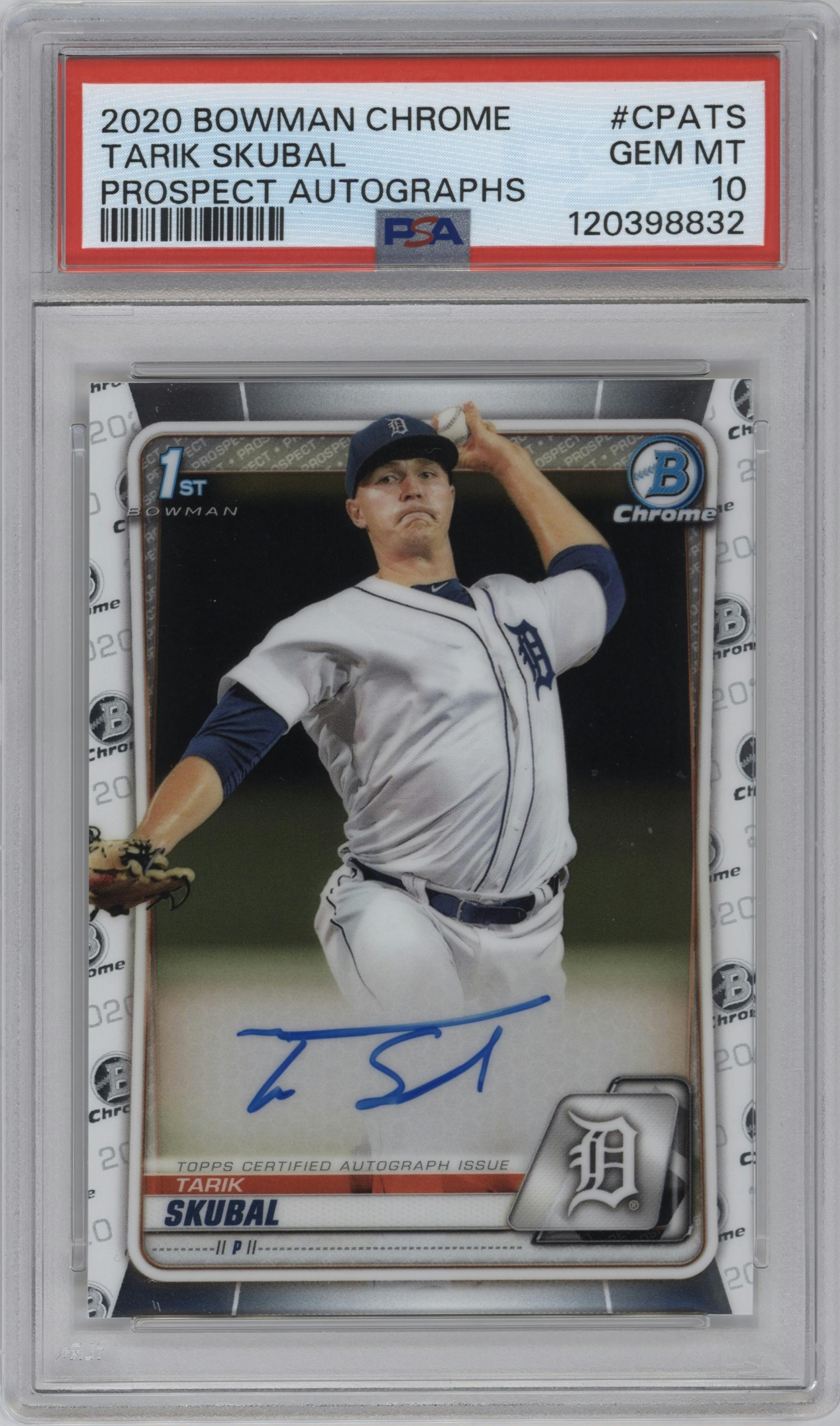 Tarik Skubal  from the 2020 Bowman Chrome set graded by PSA and given an overall grade of 10.