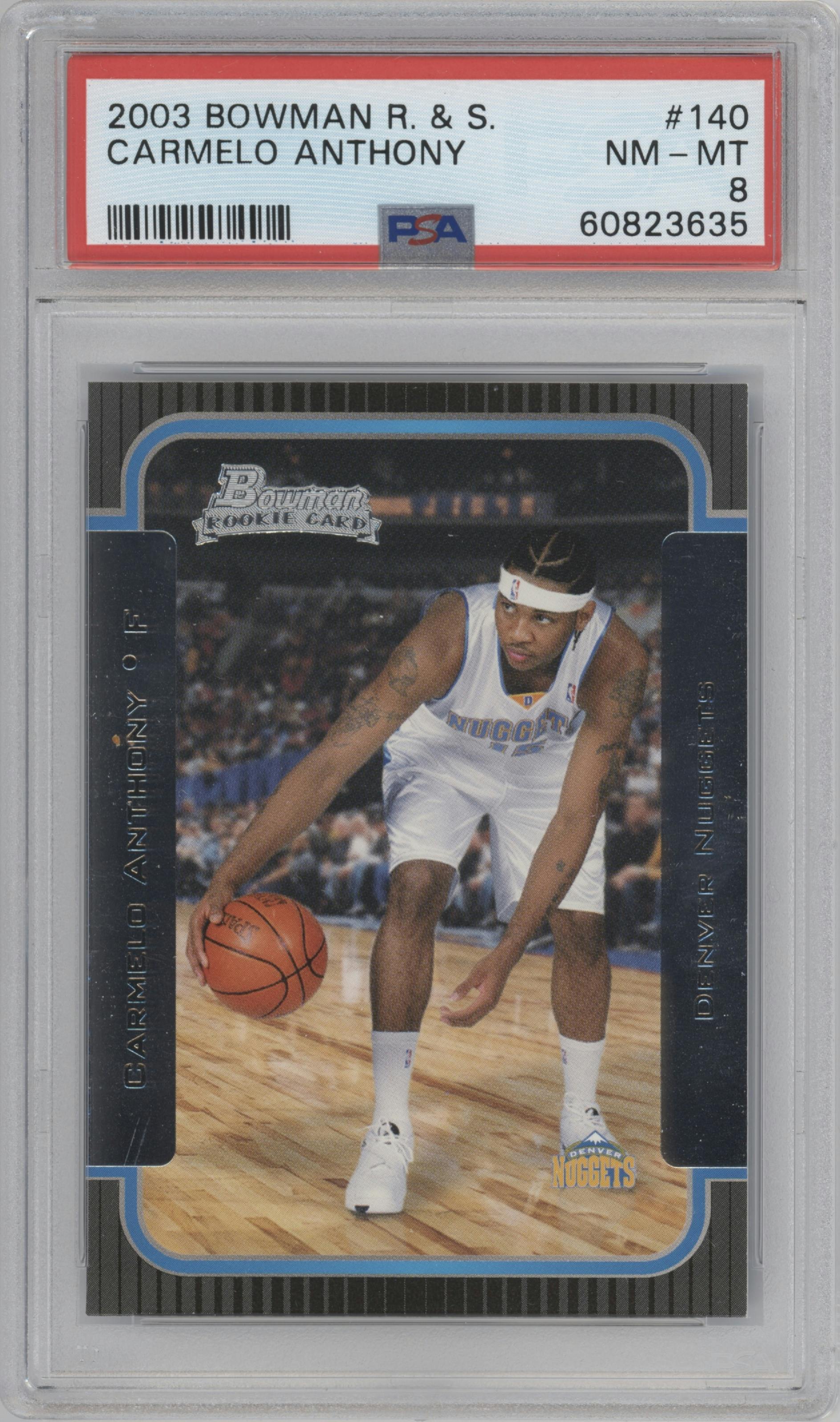 Carmelo Anthony from the 2003-04 Bowman set graded by PSA and given an overall grade of 8.