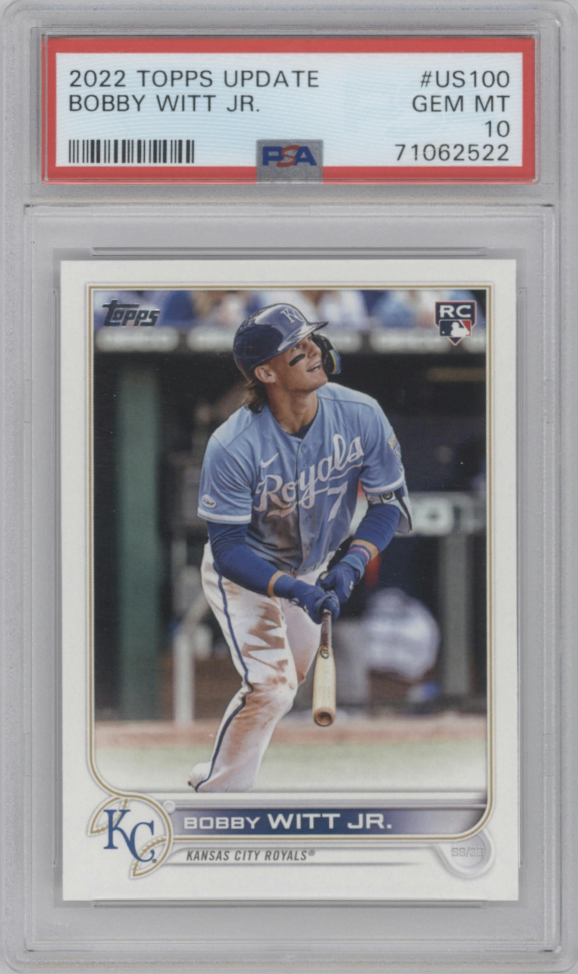 Bobby Witt Jr. from the 2022 Topps Update  set graded by PSA and given an overall grade of 10.