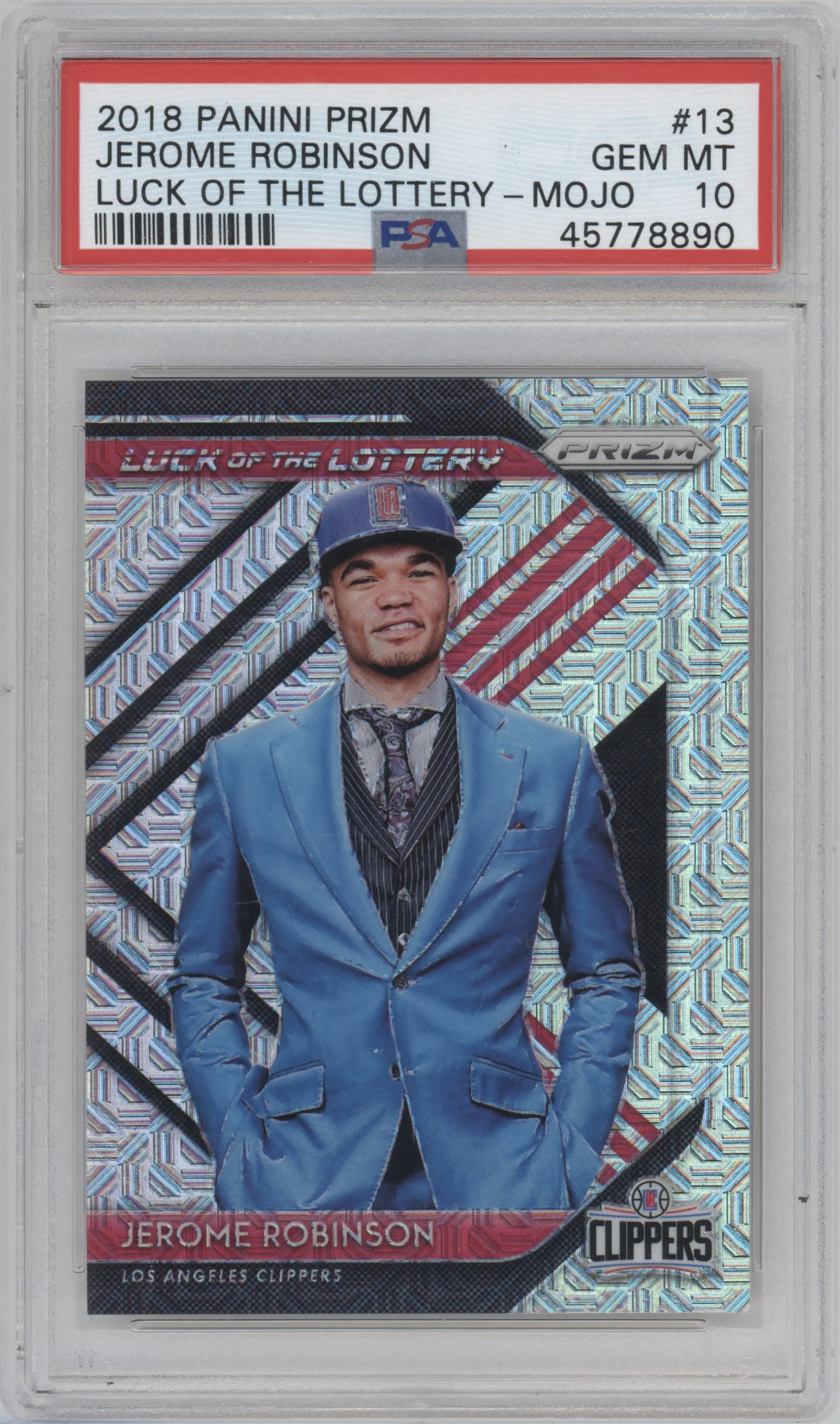 Jerome Robinson from the 2018-19 Panini Prizm set featuring a Mojo parallel graded by PSA and given an overall grade of 10.