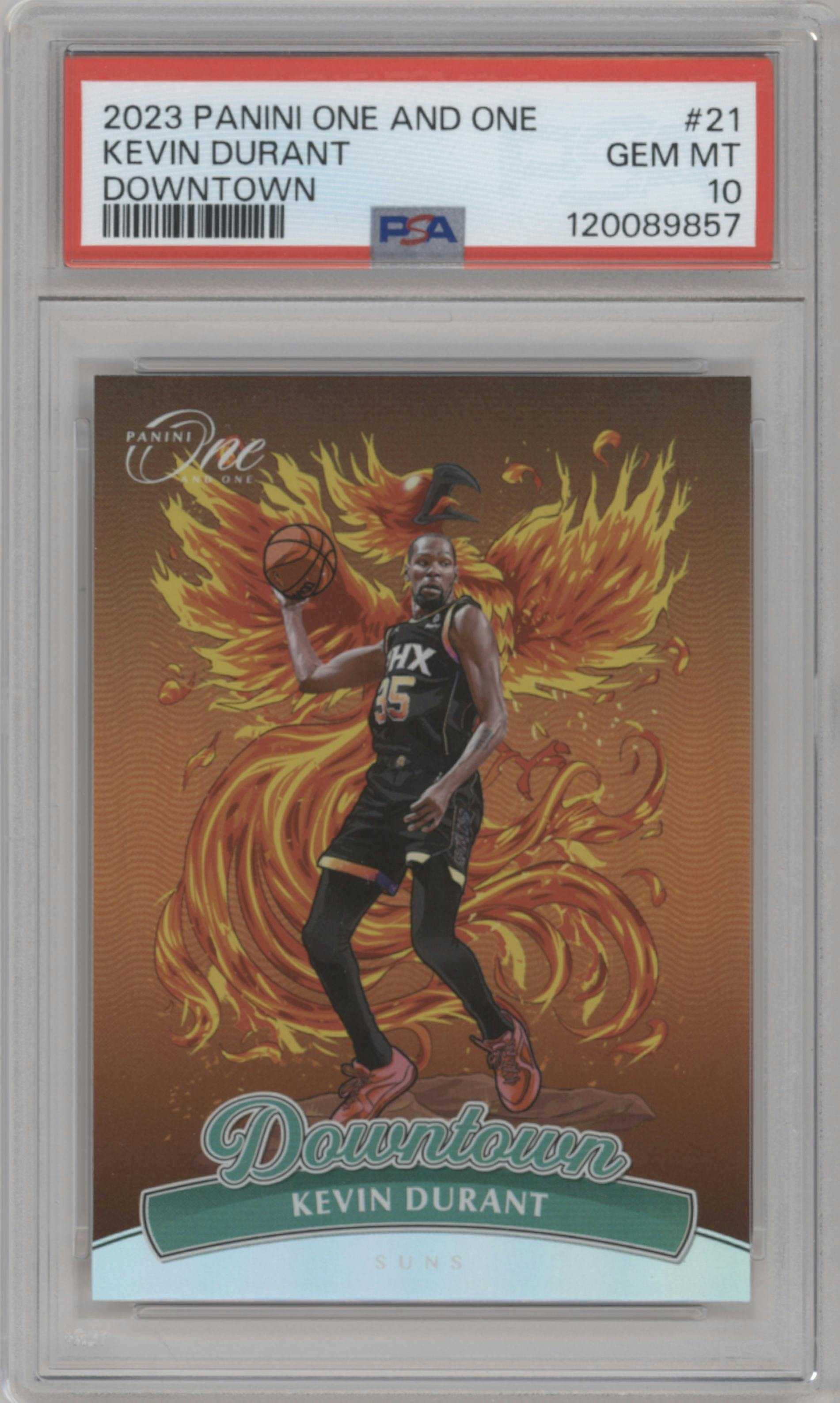 Kevin Durant from the 2023-24 Panini One and One set graded by PSA and given an overall grade of 10.