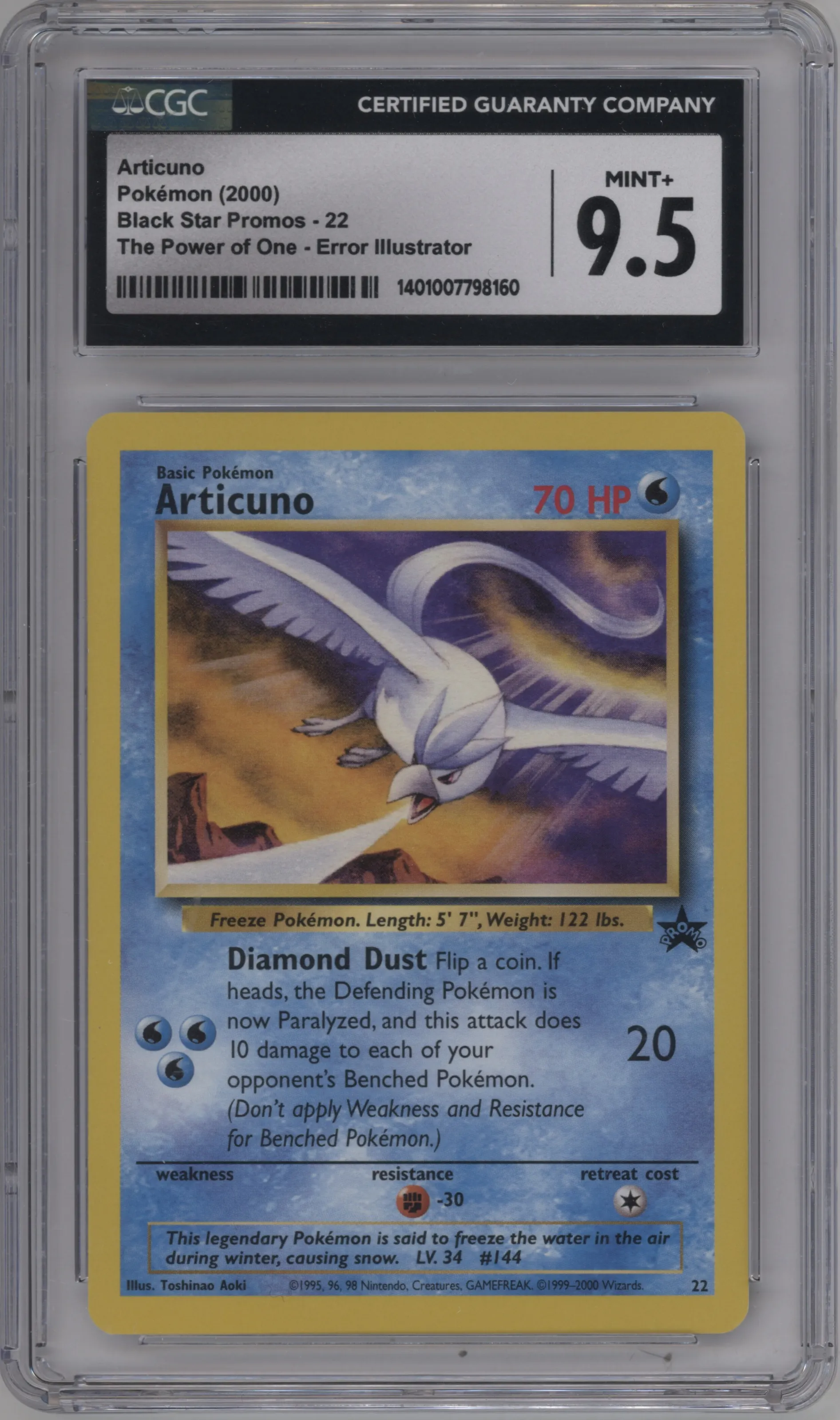 2000 Pokemon WoTC Articuno Aoki Error CGC 9.5