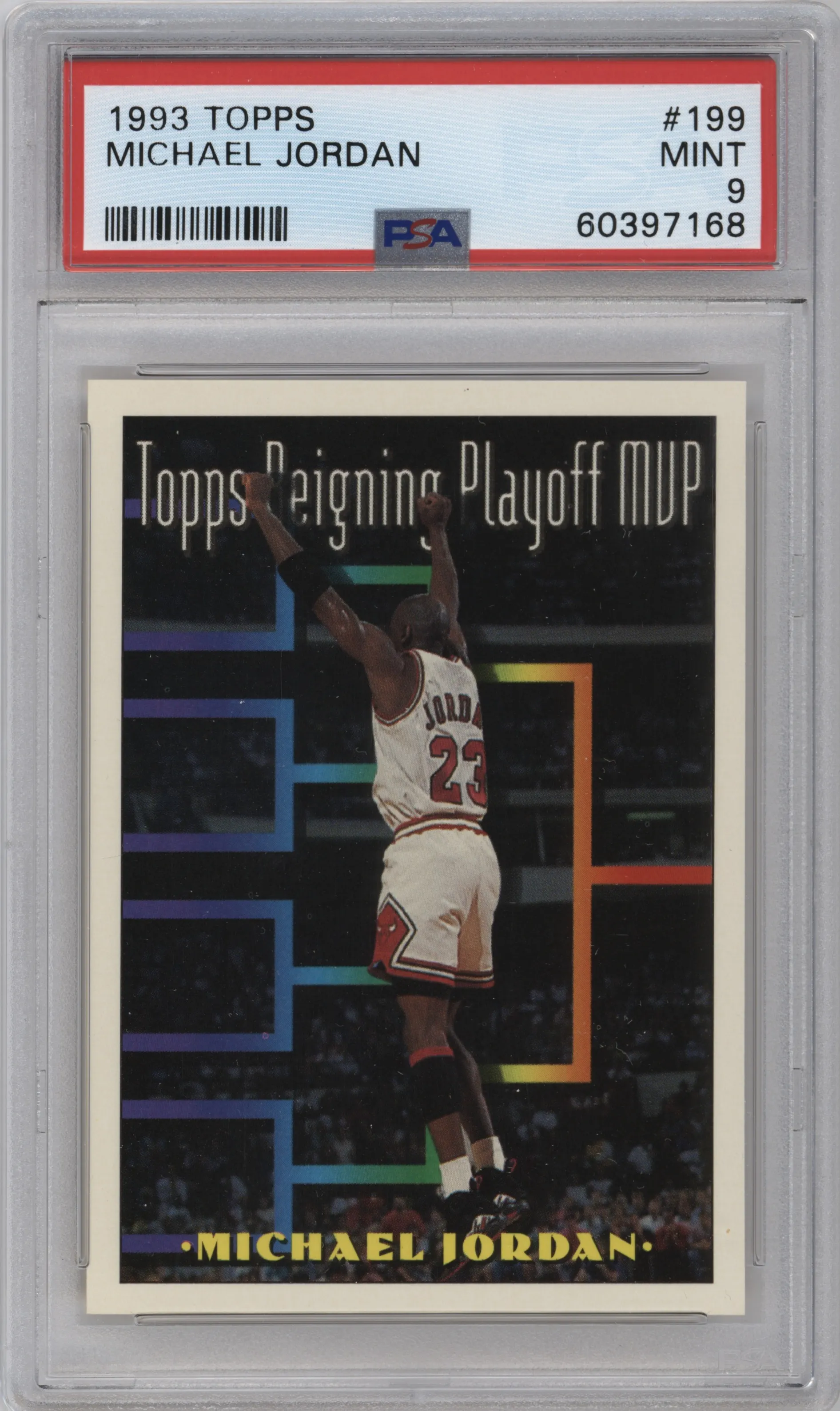 Michael Jordan from the 1993-94 Topps set graded by PSA and given an overall grade of 9.