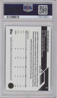 Victor Wembanyama from the 2023-24 Topps Chrome set featuring a Blue Lava Refractor parallel graded by PSA and given an overall grade of 10.