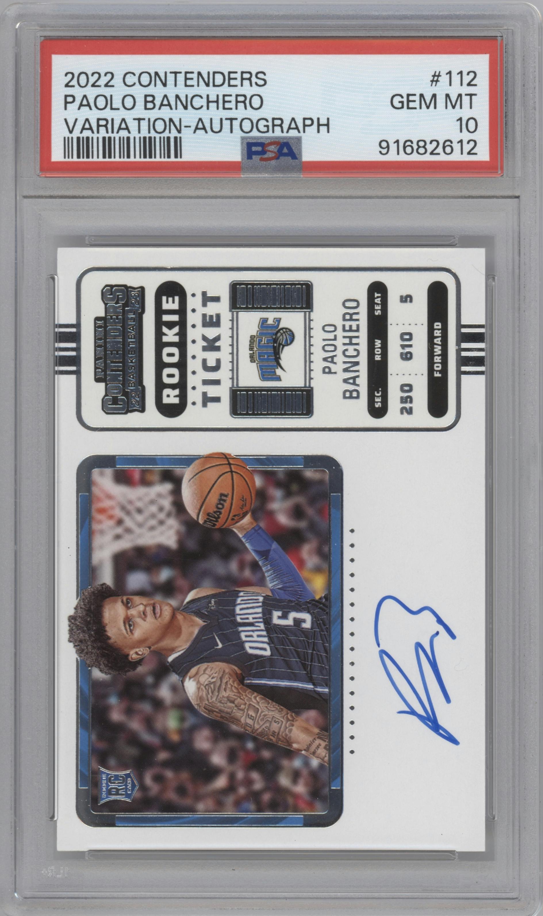 Paolo Banchero from the 2022-23 Panini Contenders set graded by PSA and given an overall grade of 10.