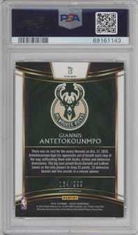 Giannis Antetokounmpo from the 2018-19 Panini Select  set featuring a Light Blue Prizm parallel graded by PSA and given an overall grade of 9.