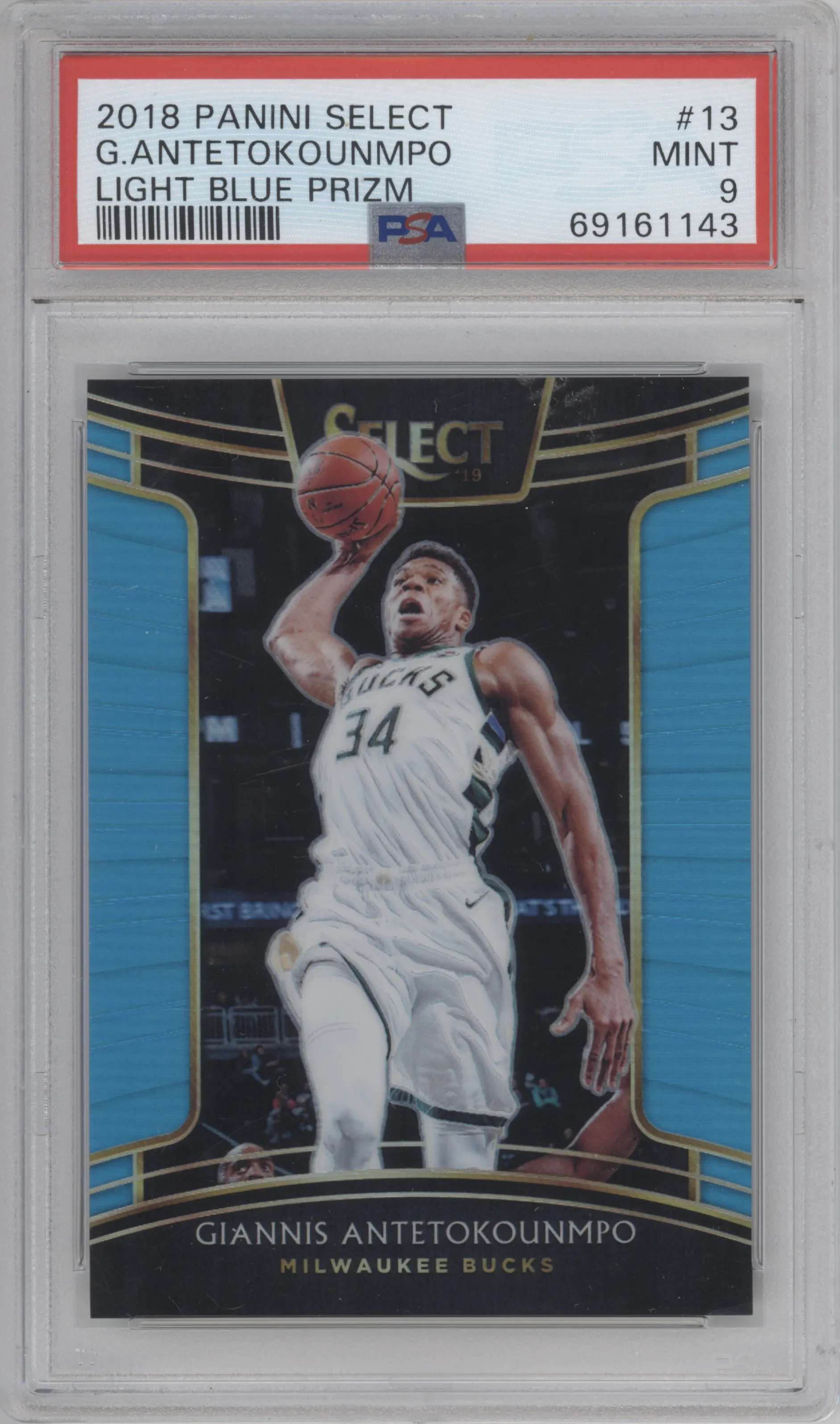 2018 Panini Select Giannis Antetokounmpo Light Blue Prizm PSA 9