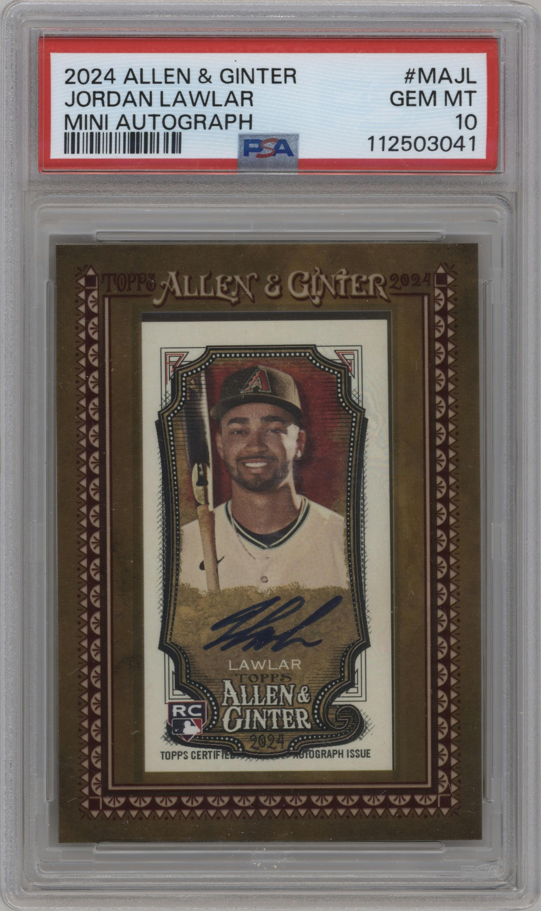 Jordan Lawlar from the 2024 Topps Allen & Ginter set graded by PSA and given an overall grade of 10.