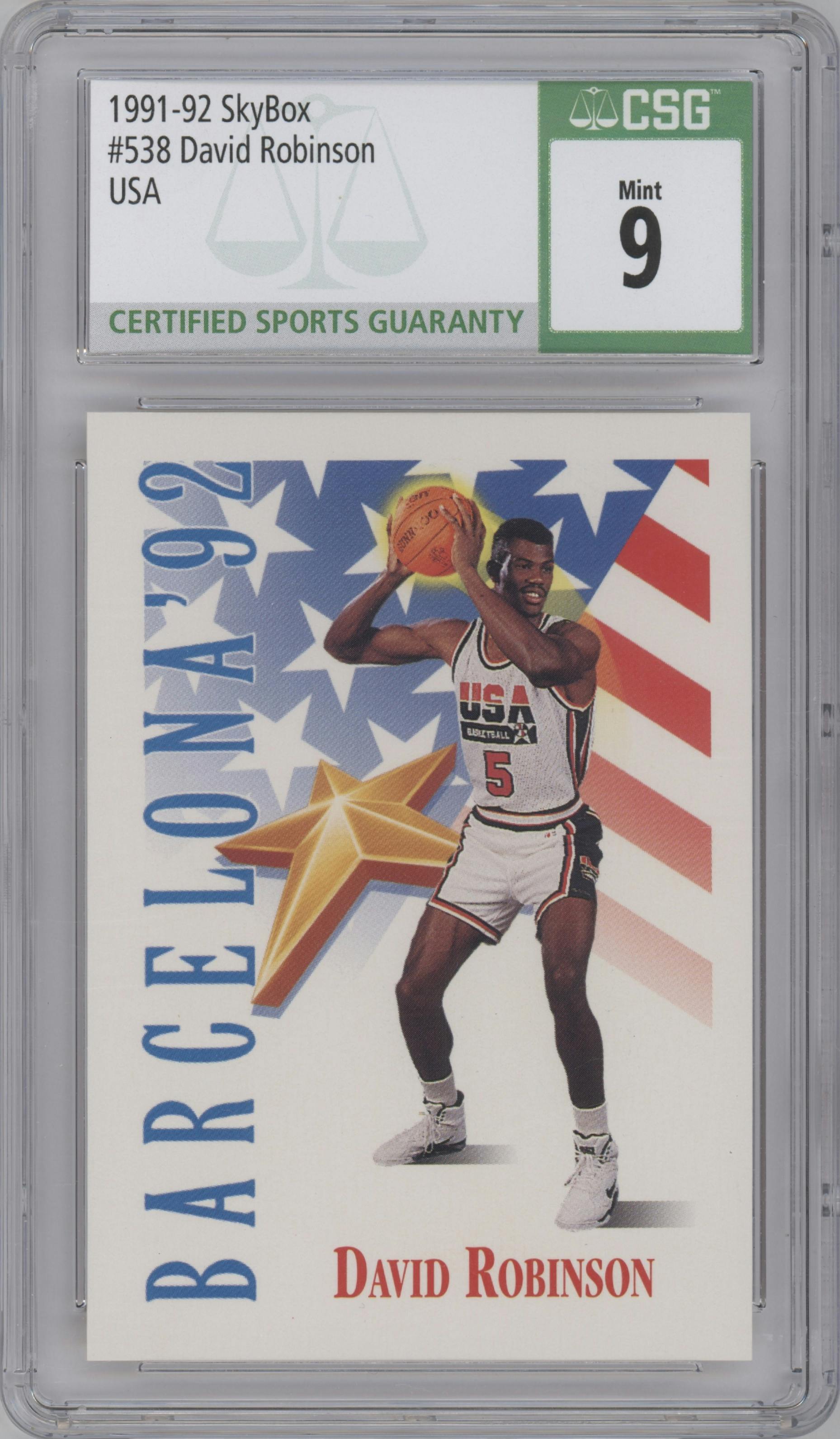 David Robinson from the 1991-92 Skybox set graded by CSG and given an overall grade of 9.