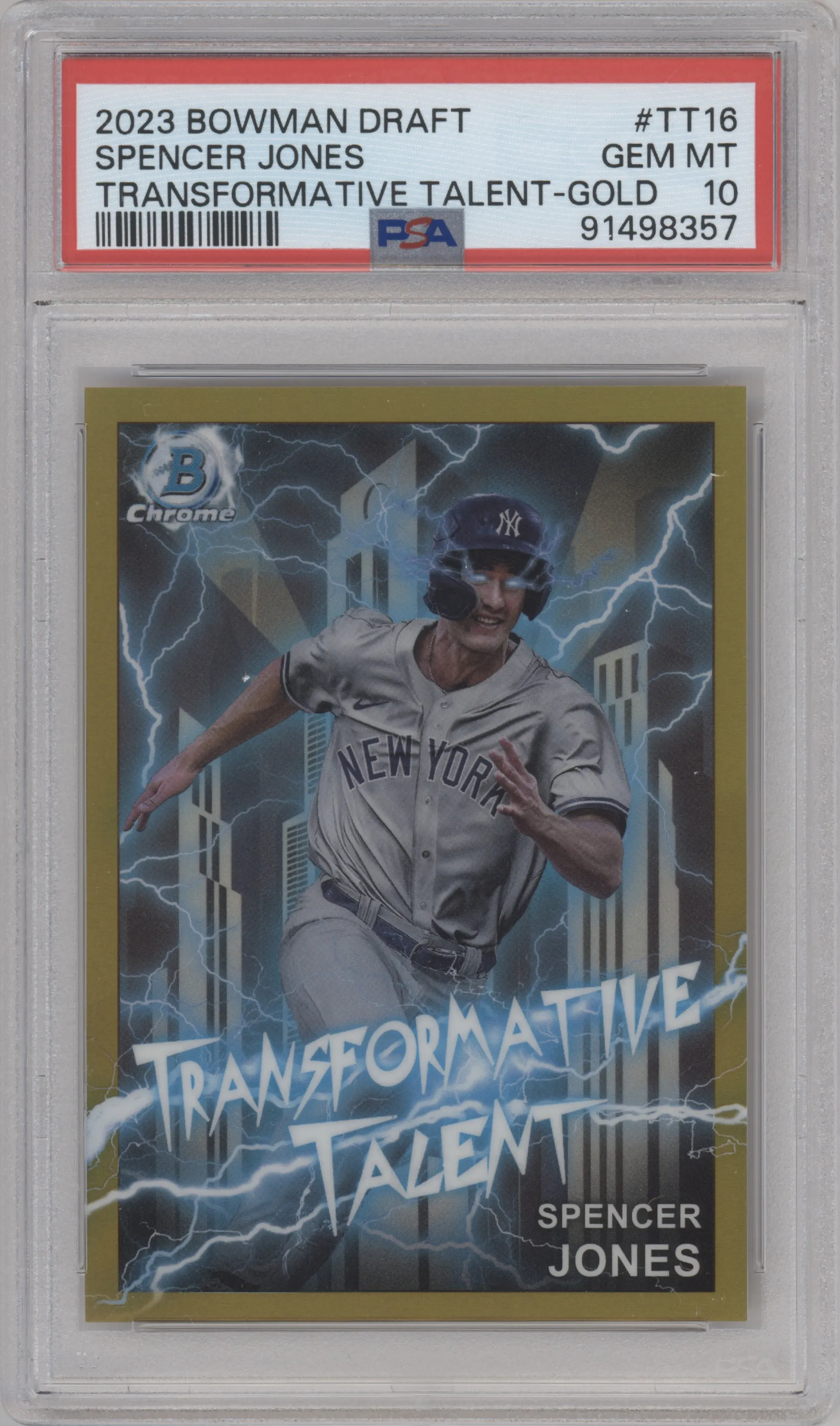 2023 Bowman Draft Transformative Tal. Spencer Jones Gold Refractor #TT-16 PSA 10