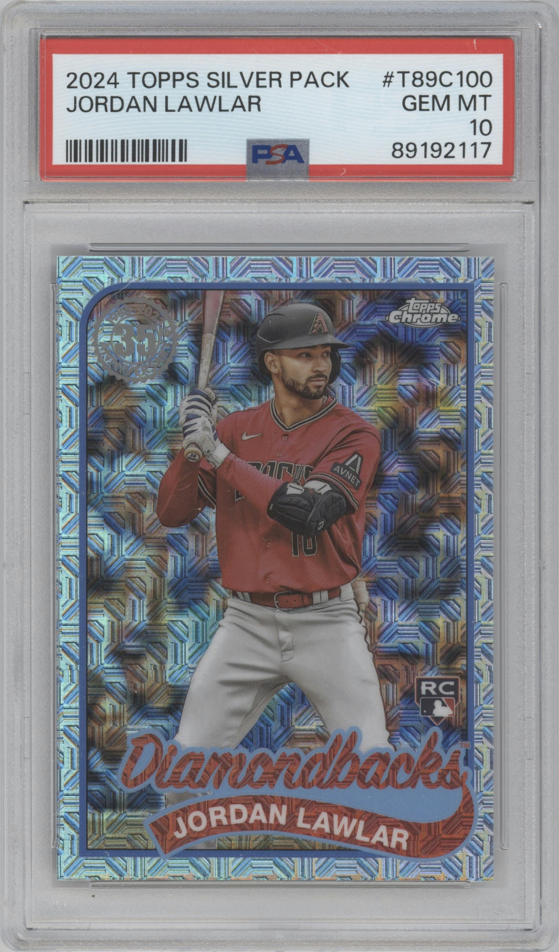 Jordan Lawlar from the 2024 Topps Series 1 Silver Pack set graded by PSA and given an overall grade of 10.