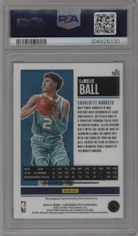 LaMelo Ball from the 2020-21 Panini Contenders Optic set graded by PSA and given an overall grade of 10.