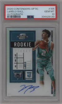 LaMelo Ball from the 2020-21 Panini Contenders Optic set graded by PSA and given an overall grade of 10.