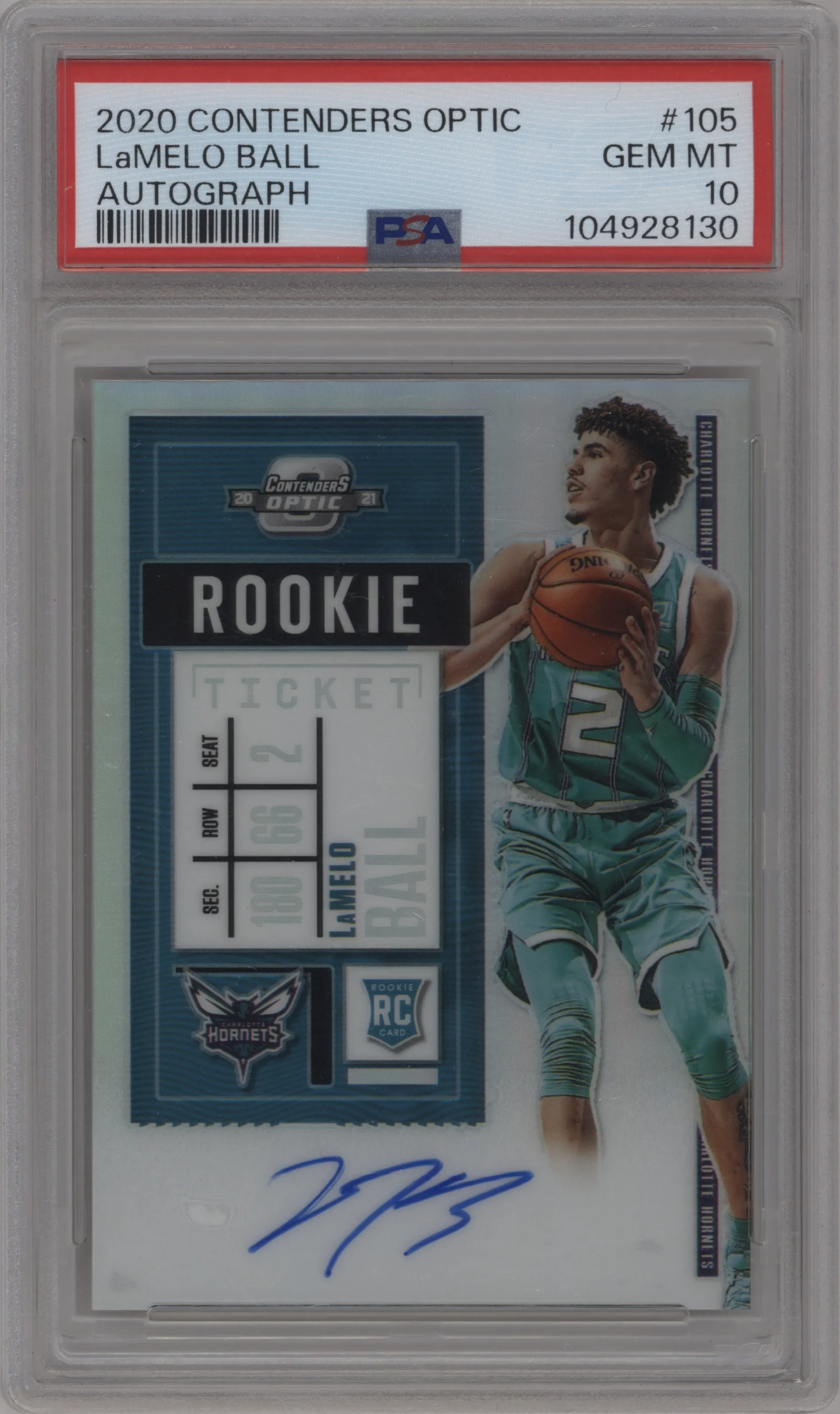 LaMelo Ball from the 2020-21 Panini Contenders Optic set graded by PSA and given an overall grade of 10.