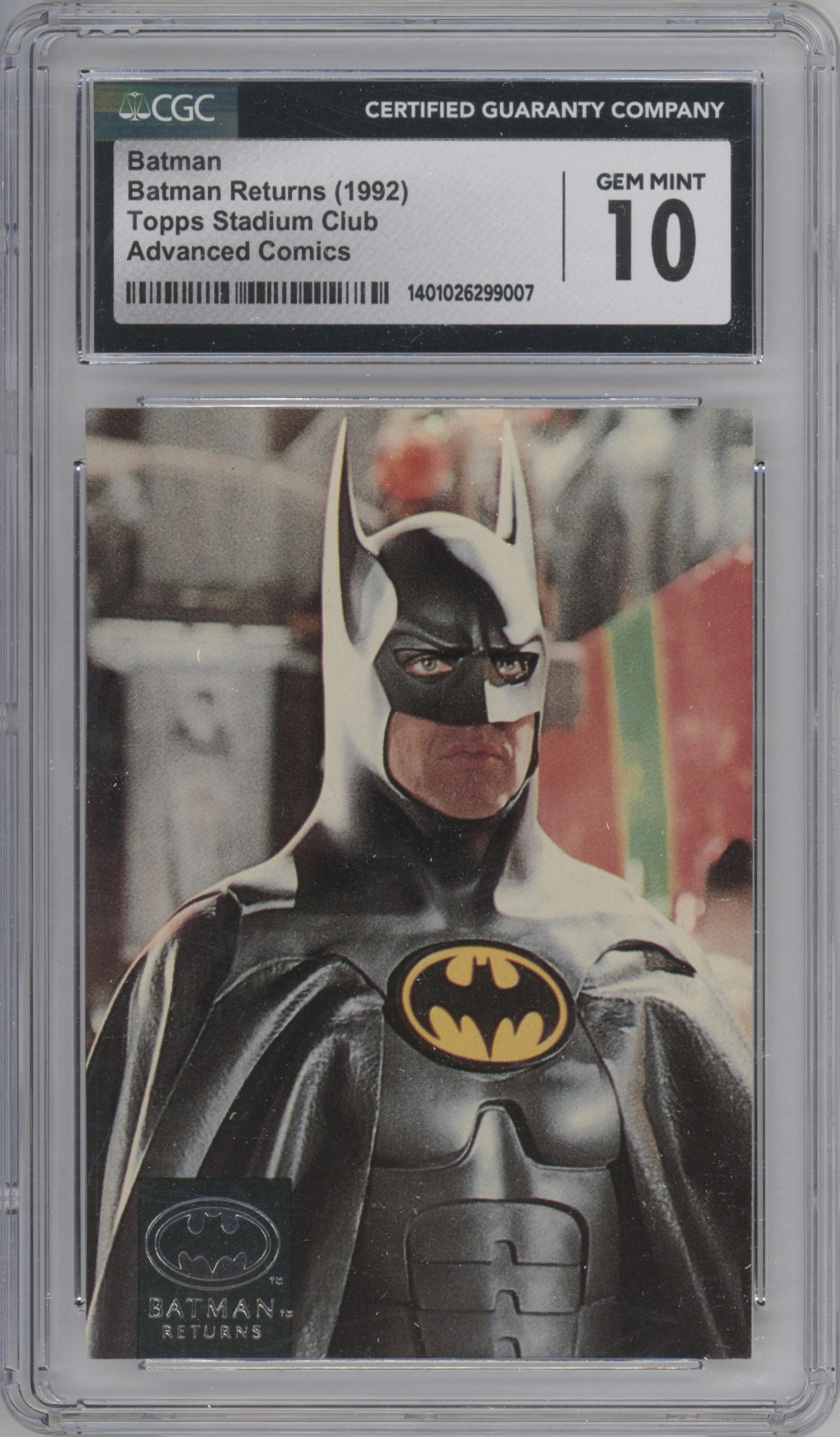 Batman from the 1992 Topps Stadium Club Batman Returns set graded by CSG and given an overall grade of 10.