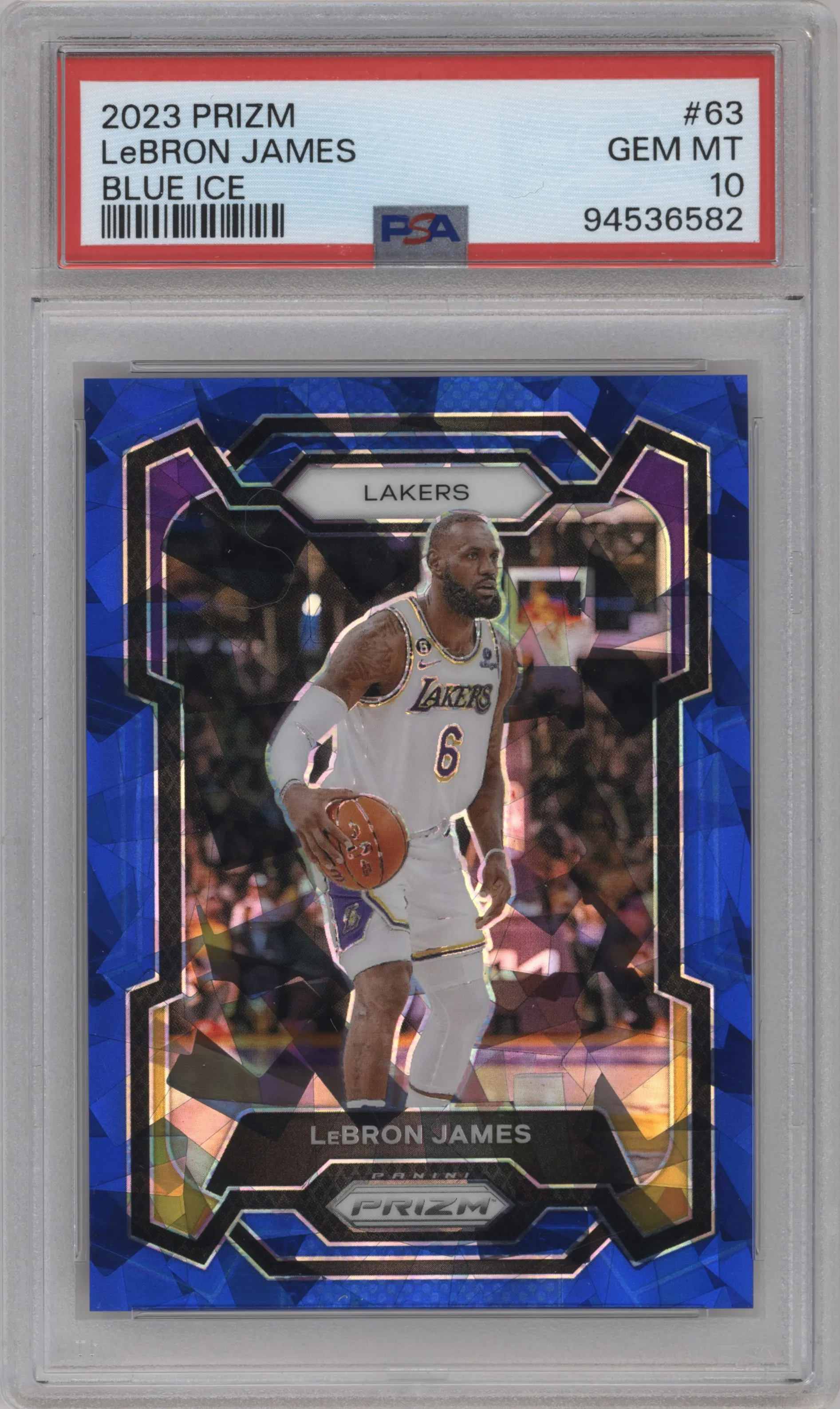 2023 Panini Prizm LeBron James Blue Ice #63 PSA 10