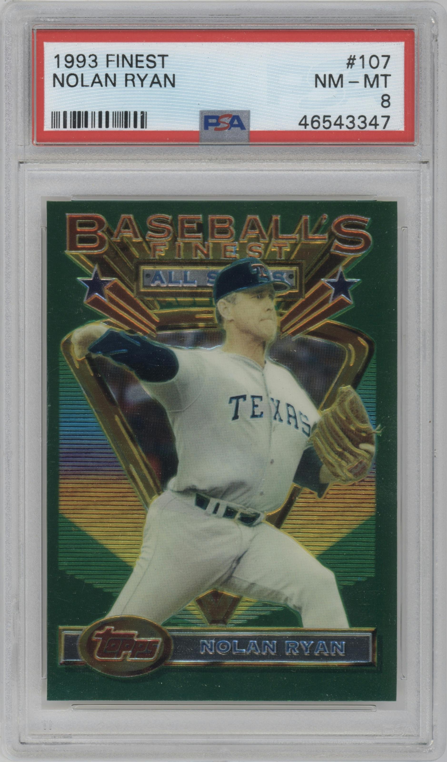Nolan Ryan from the 1993 Topps Finest set graded by PSA and given an overall grade of 8.