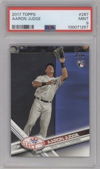 Aaron Judge from the 2017 Topps Series 1 set graded by PSA and given an overall grade of 9.