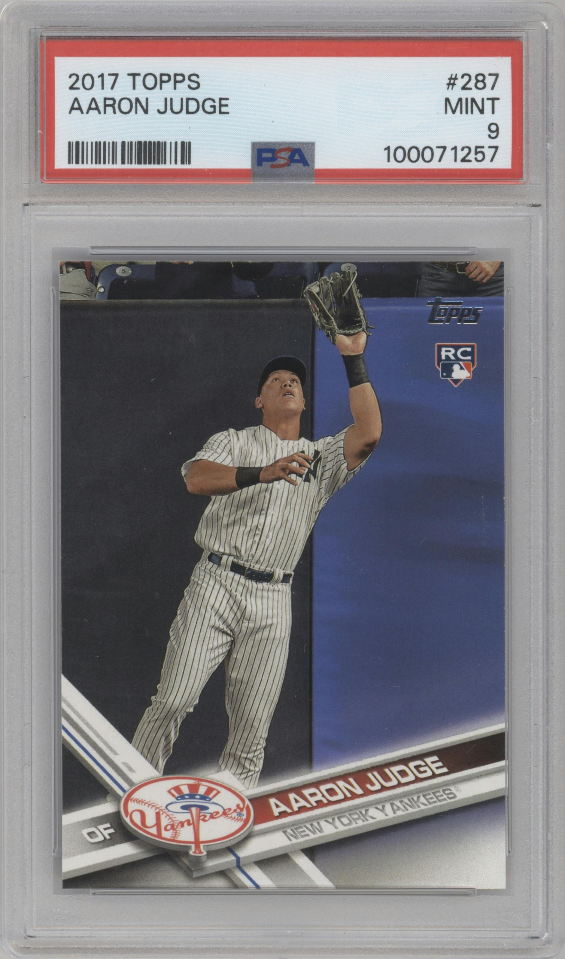 Aaron Judge from the 2017 Topps Series 1 set graded by PSA and given an overall grade of 9.