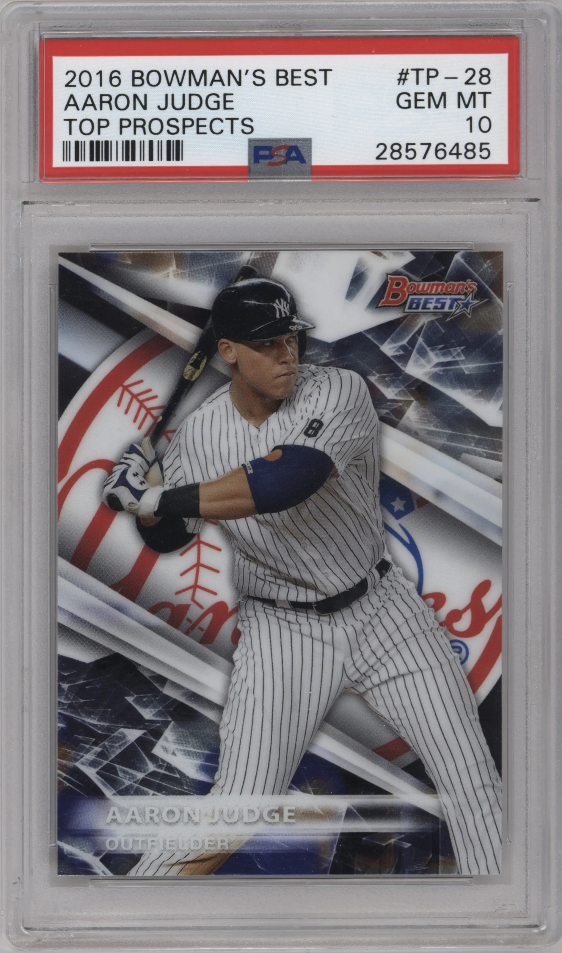 Aaron Judge from the 2016 Bowman’s Best set graded by PSA and given an overall grade of 10.