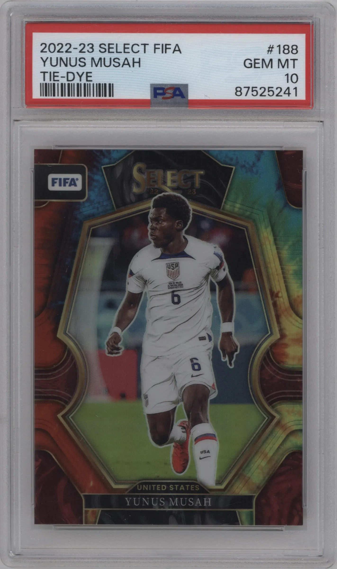 2022 Panini Select FIFA Mezzanine Yunus Musah Tie-Dye Prizm #188 PSA 10