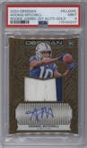 Adonai Mitchell from the 2024 Panini Obsidian set featuring a Gold parallel graded by PSA and given an overall grade of 9.