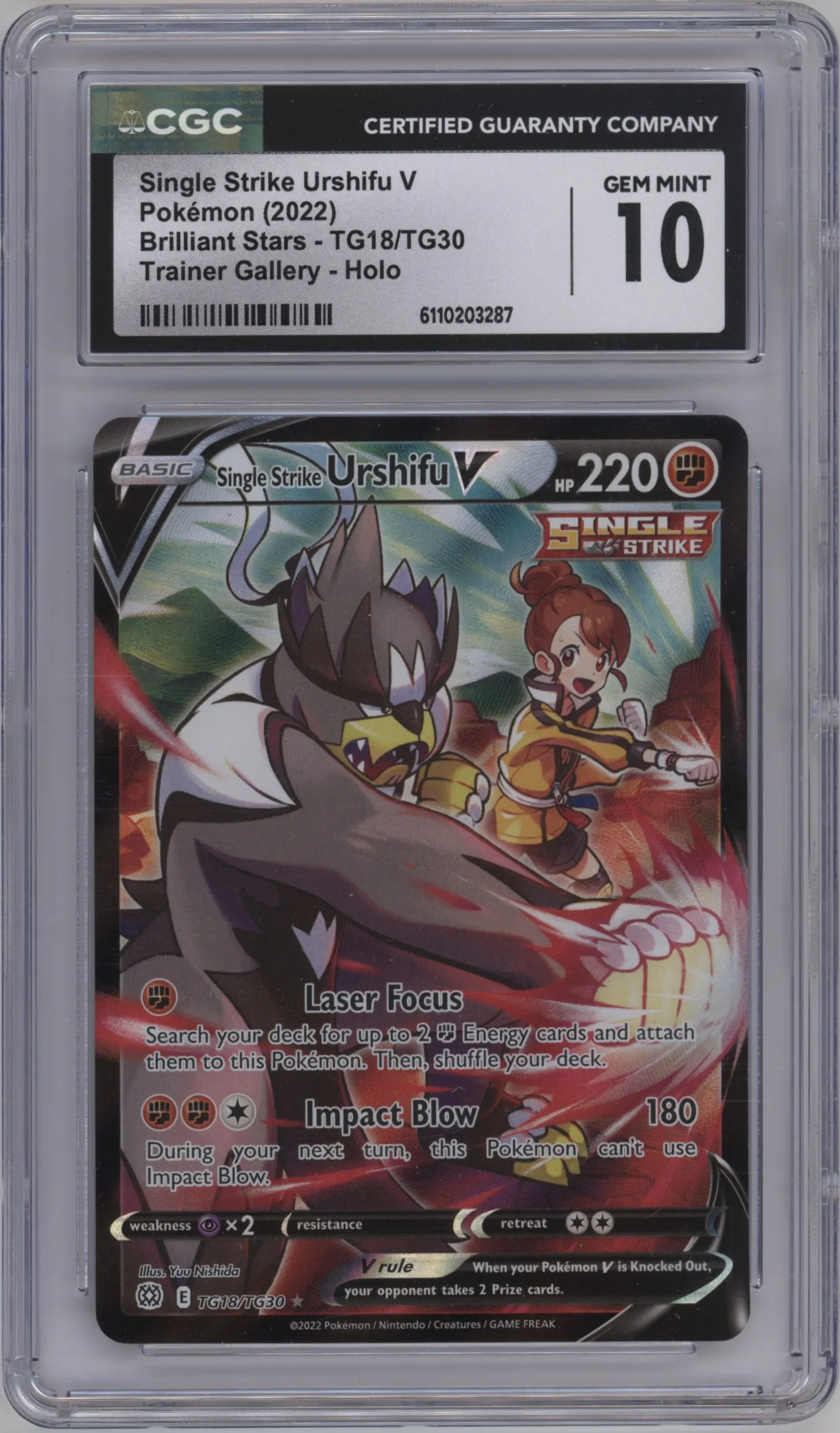 2022 Pokemon SWSH Brilliant Stars TG Single Strike Urshifu V #TG18 CGC 10
