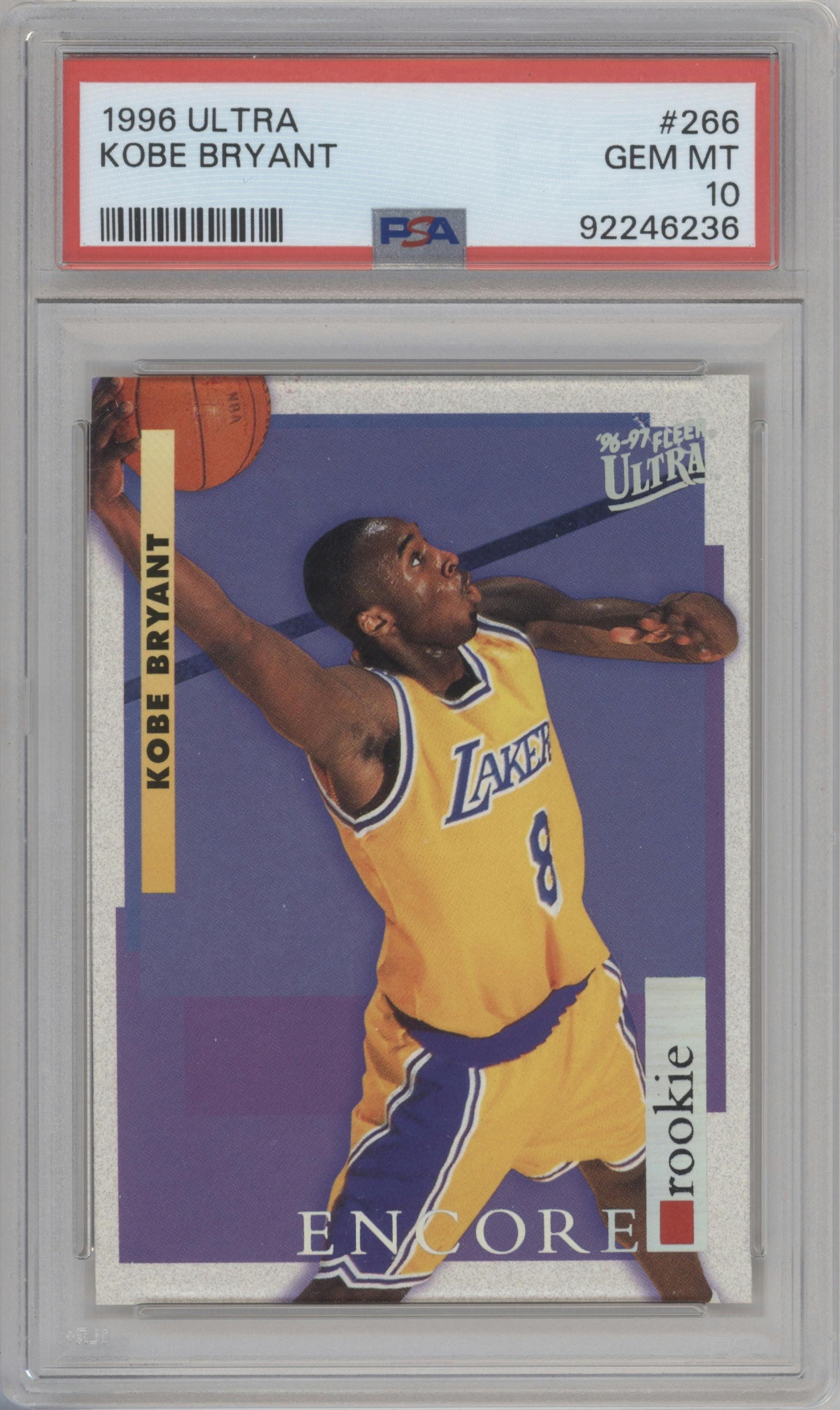 Kobe Bryant from the 1996-97 Fleer Ultra set graded by PSA and given an overall grade of 10.