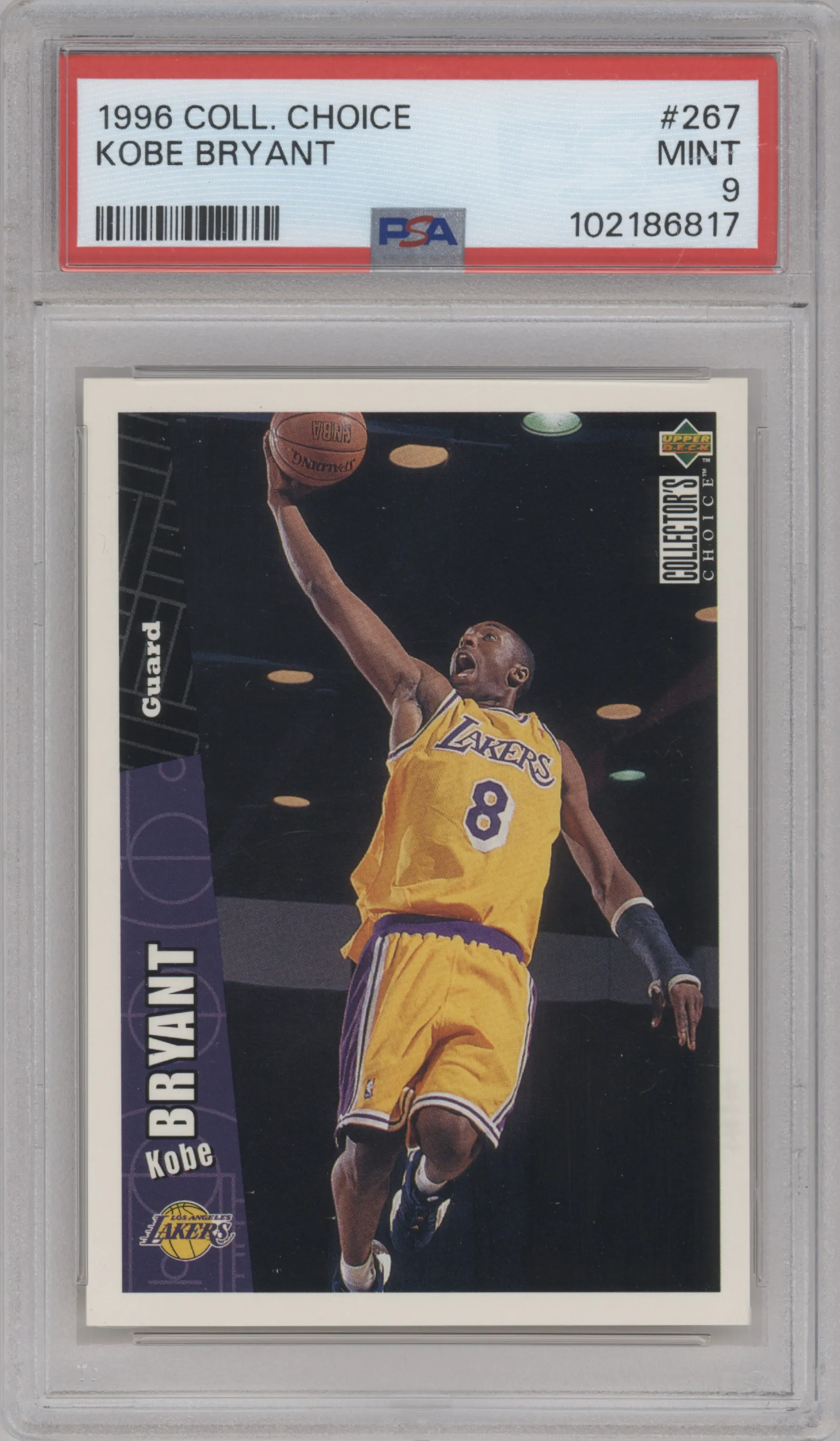 Kobe Bryant from the 1996-97 Upper Deck Collector's Choice set graded by PSA and given an overall grade of 9.