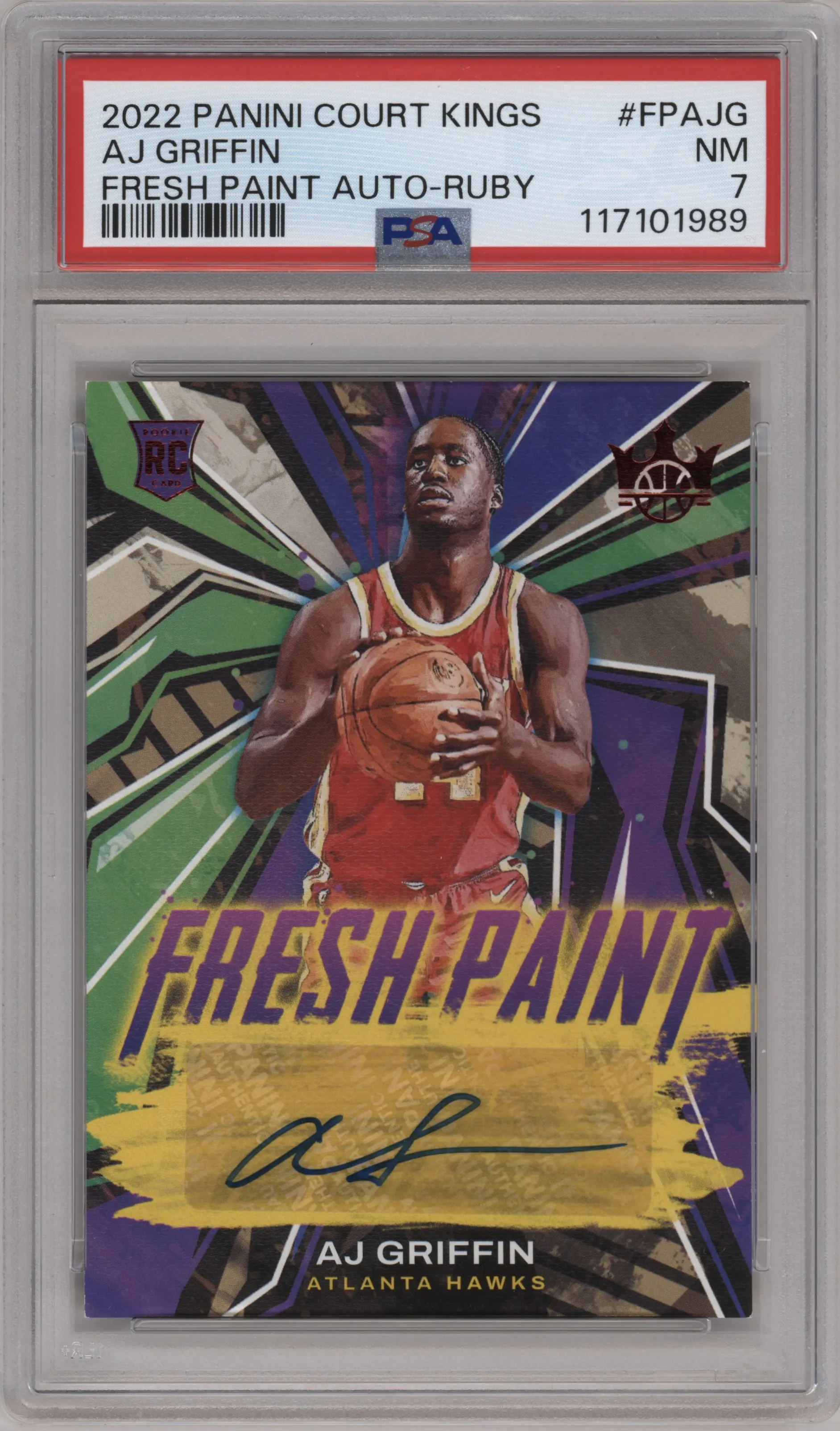 2022 Panini Court Kings Fresh Paint AJ Griffin Ruby PSA 7
