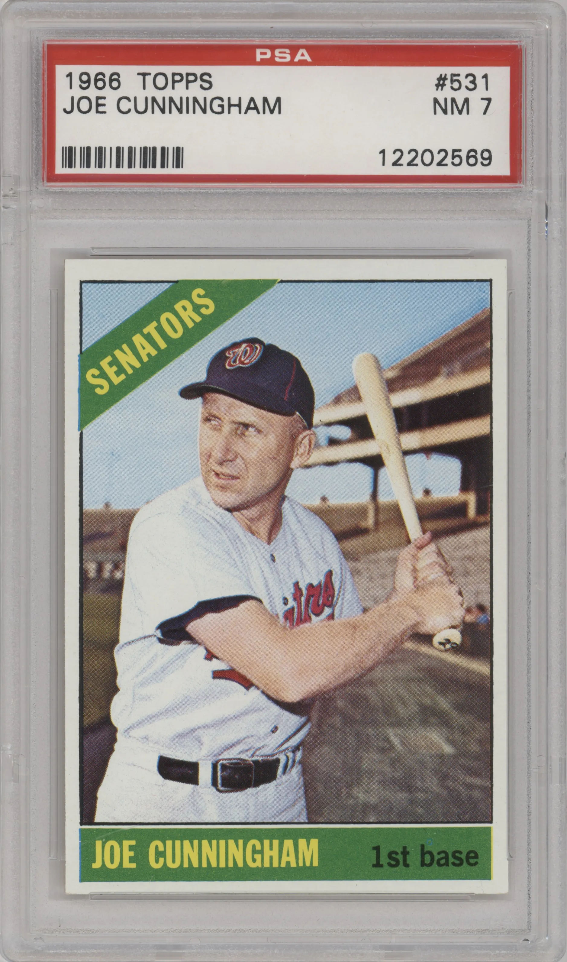 Joe Cunningham from the 1966 Topps set graded by PSA and given an overall grade of 7.