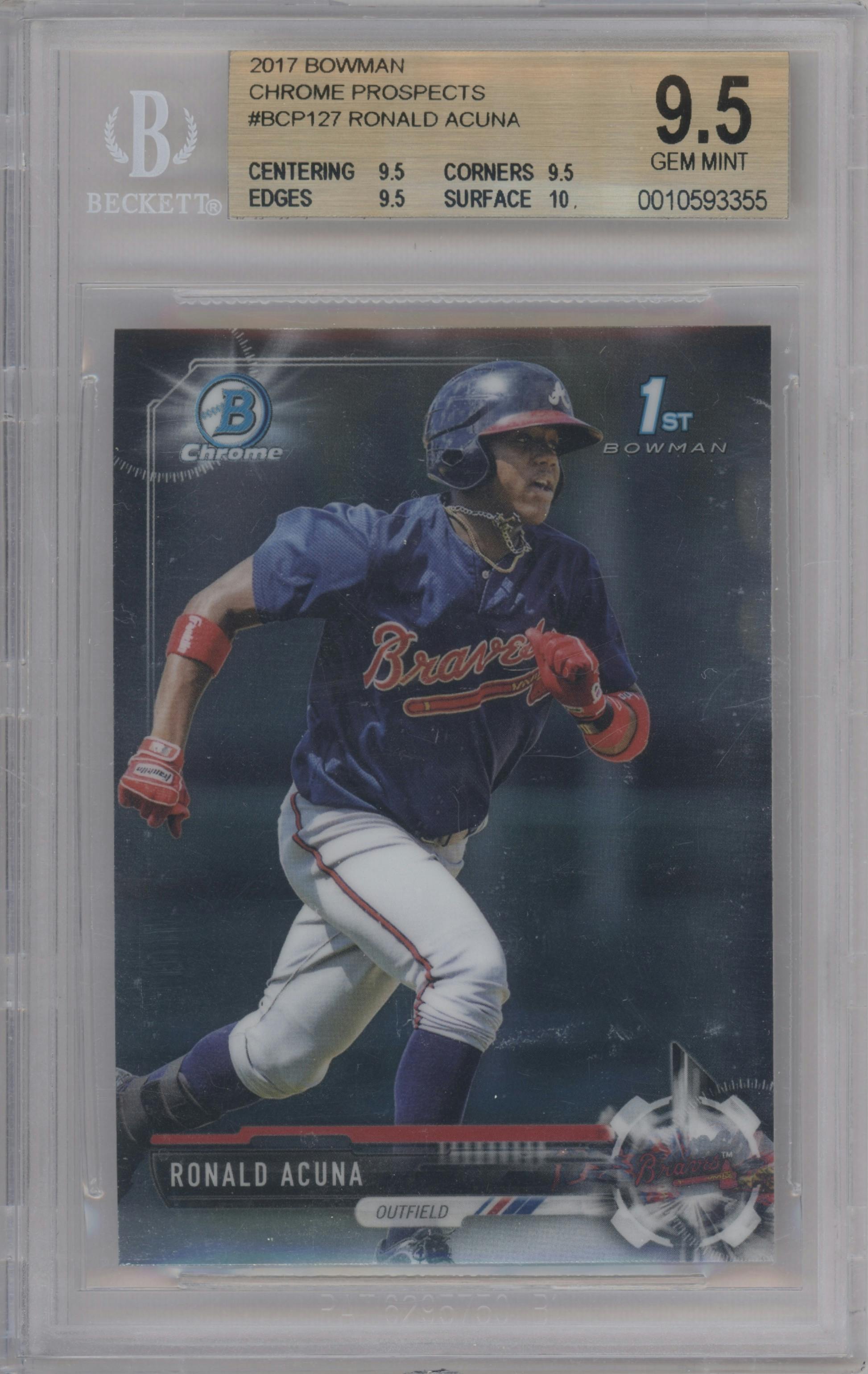 Ronald Acuna from the 2017 Bowman set graded by Beckett and given an overall grade of 9.5.