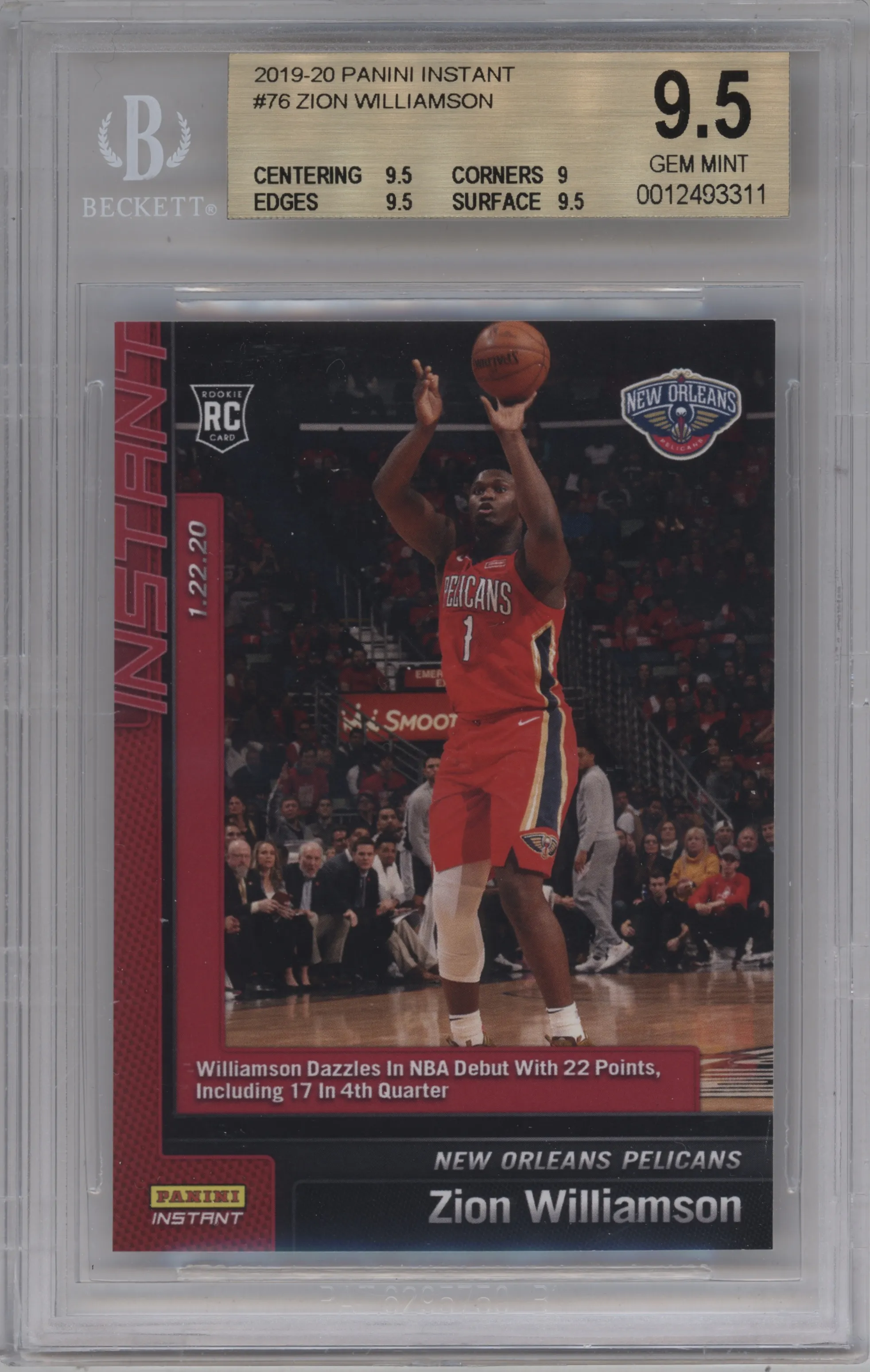 2019 Panini Instant Zion Williamson BGS 9.5