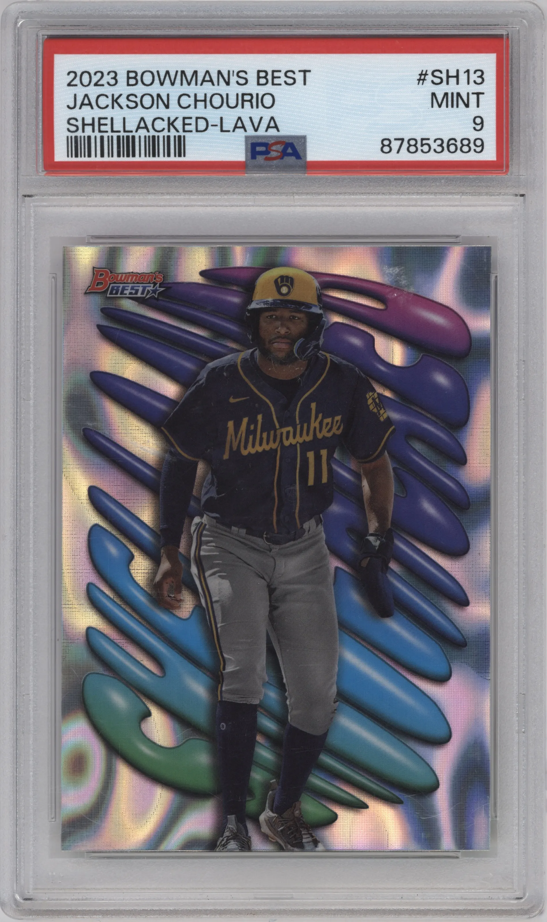 2023 Bowman's Best Shellacked Jackson Chourio Lava Refractor #SH-13 PSA 9